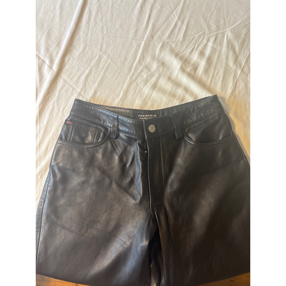 Polo Jeans Co Ralph Lauren Leather Pants Womens 2 Black Excellent Straight Leg - Picture 5 of 13